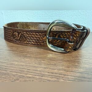 Vintage Genuine Leather Tooled Pheasant Belt